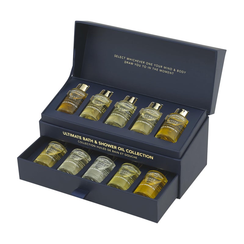 Aromatherapy Associates Essential Oil Blends â€“ Luxury Body and Shower Oils for Dry Skin and Daily Aromatherapy, 10-Pack (0.30 fl oz Each) in Decorative Gift Box - Image 1